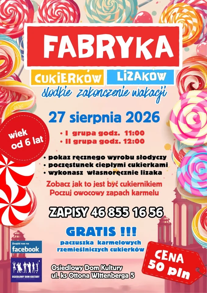 Grafika promocyjna wydarzenia FABRYKA SŁODYCZY w Żyrardowie
