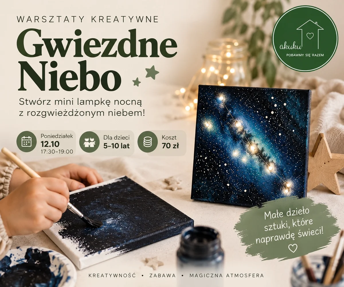 Grafika promocyjna wydarzenia Gwiezdne Niebo – warsztaty kreatywne