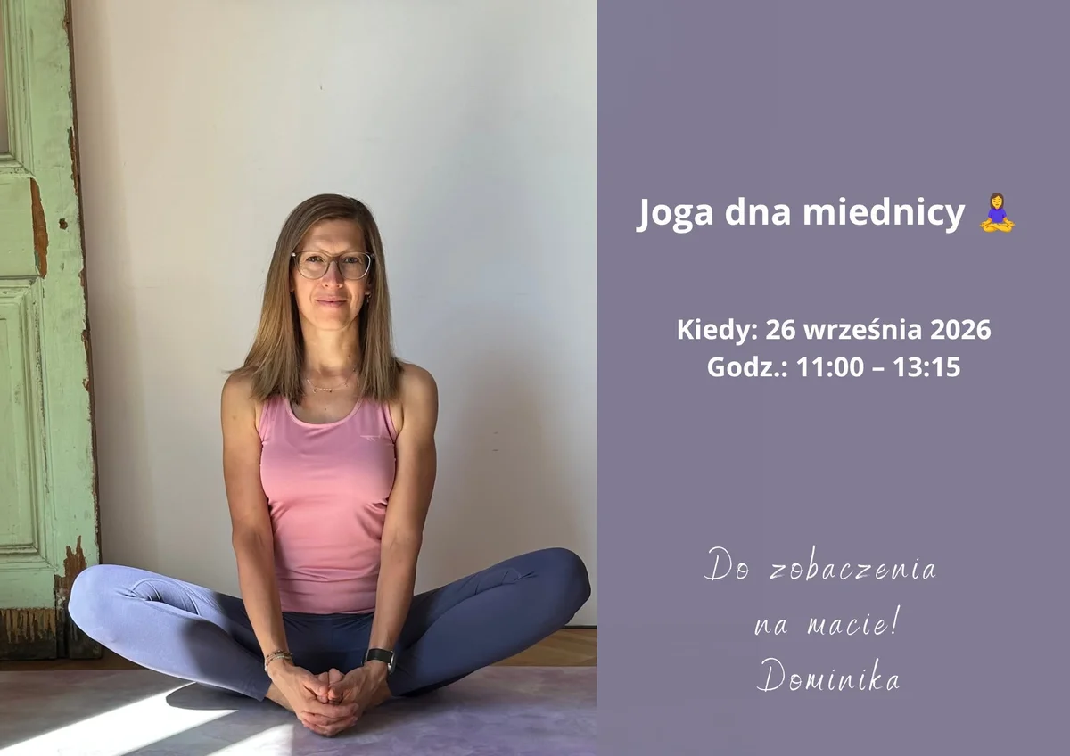 Grafika promocyjna wydarzenia Joga dna miednicy – warsztat w Żyrardowie