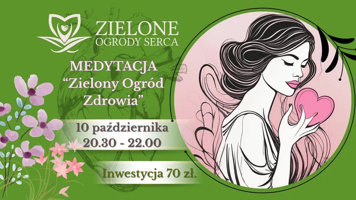 Obrazek przedstawia grafikę promocyjną wydarzenia Medytacja wewnętrznego ogrodu — sesja relaksacyjna w Żyrardowie