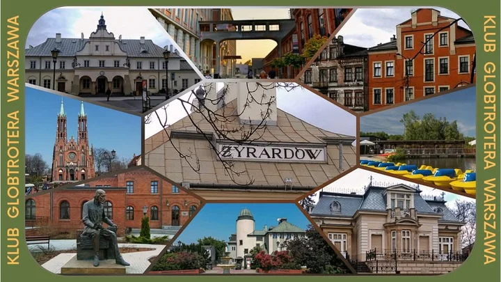 Obrazek przedstawia grafikę promocyjną wydarzenia Zwiedzanie Żyrardowa z przewodnikiem — spacer po miejskim dziedzictwie włókienniczym