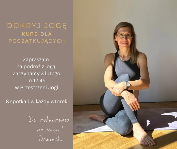 Grafika promocyjna wydarzenia Odkryj jogę – kurs dla początkujących w Przestrzeni Jogi