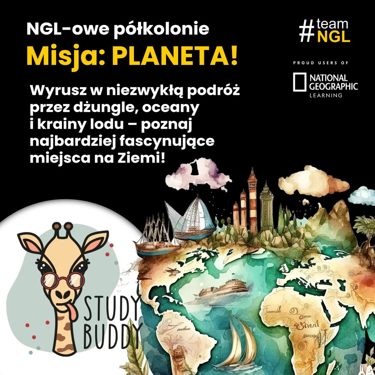 Grafika promocyjna wydarzenia Półkolonie edukacyjne dla dzieci w Żyrardowie w lipcu