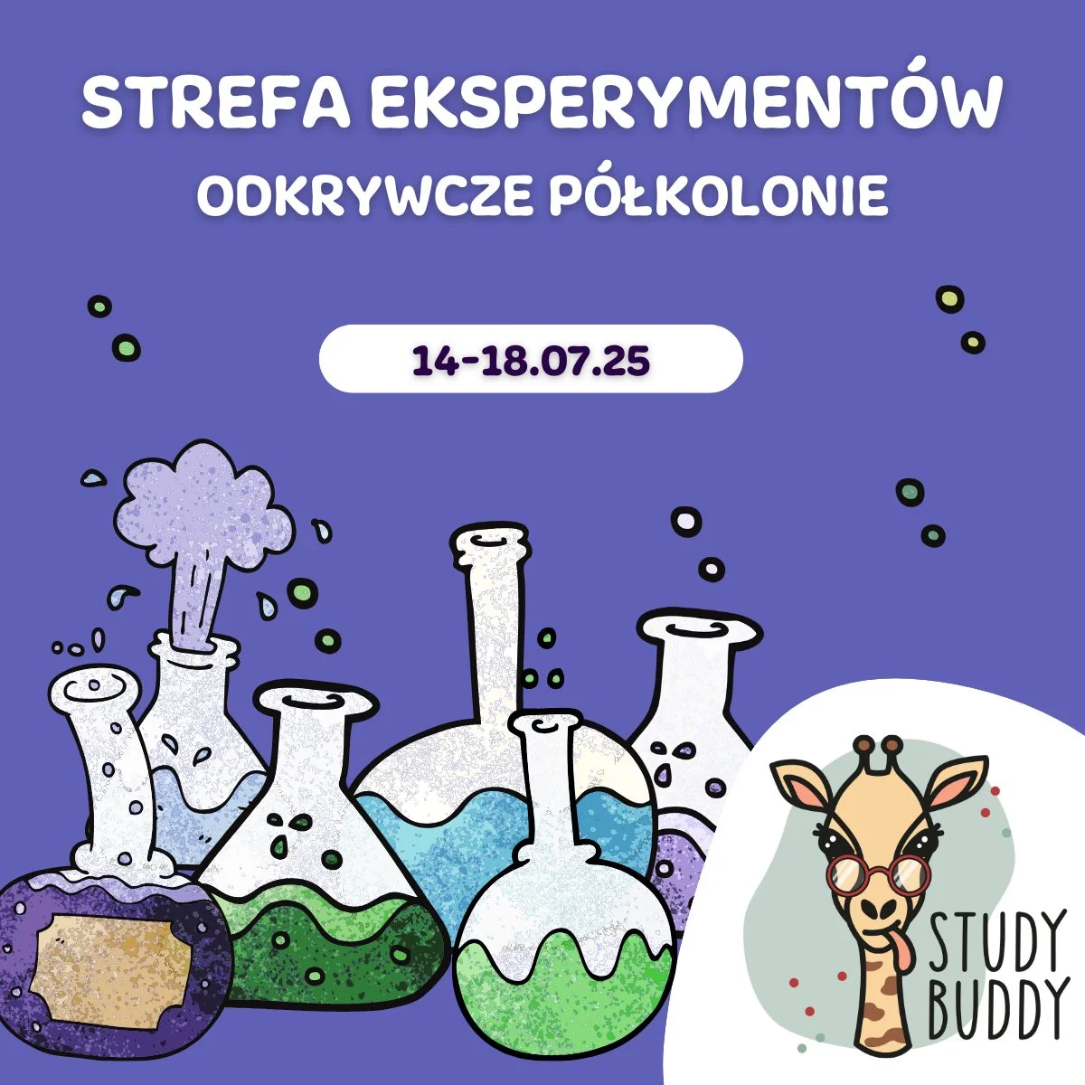 Grafika promocyjna wydarzenia Półkolonie naukowe dla dzieci w Żyrardowie