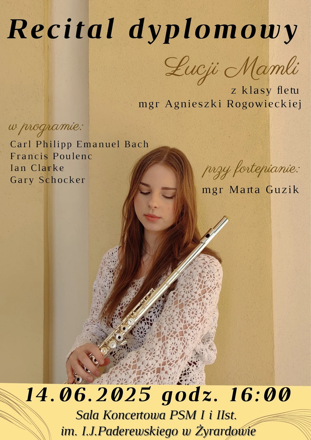 Grafika promocyjna wydarzenia Recital muzyczny Łucji Mamli w Żyrardowie
