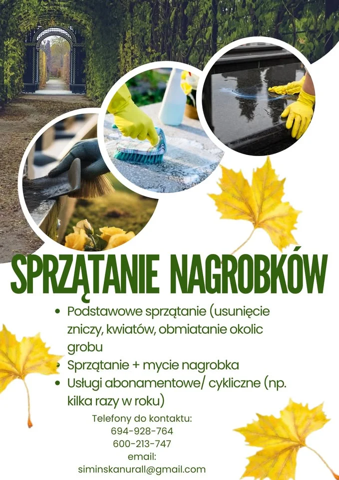 Grafika promocyjna wydarzenia Sprzątanie nagrobków — usługa przed 1 listopada (Żyrardów i okolice)