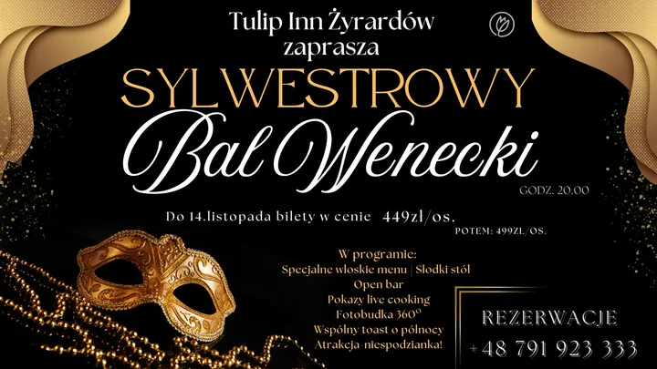 Grafika promocyjna wydarzenia Sylwestrowy BAL WENECKI w Tulip Inn Żyrardów