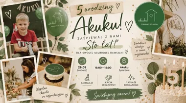 Grafika promocyjna wydarzenia Akuku: 5. urodziny bawialni