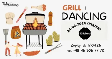 Grafika promocyjna wydarzenia Dancing & Grill w Żyrardowie – wieczór z tańcem, DJ-em i grillem bez limitu
