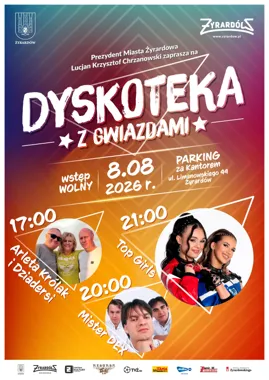 Grafika promocyjna wydarzenia Dyskoteka z Gwiazdami w Żyrardowie