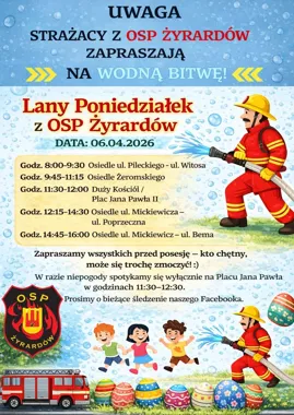 Grafika promocyjna wydarzenia Lany Poniedziałek z OSP Żyrardów wraca do miasta
