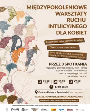 Grafika promocyjna wydarzenia Międzypokoleniowe Warsztaty Ruchu Intuicyjnego dla Kobiet