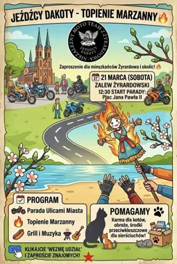 Grafika promocyjna wydarzenia Topienie Marzanny z Jeźdźcami Dakoty — pożegnanie zimy w Żyrardowie
