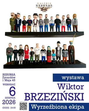 Grafika promocyjna wydarzenia Wernisaż wystawy Wiktora Brzezińskiego „Wyrzeźbiona ekipa”