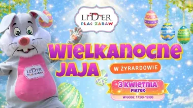 Grafika promocyjna wydarzenia Wielkanocne Jaja w Żyrardowie w Sali Zabaw Lider – wiosenna zabawa dla dzieci