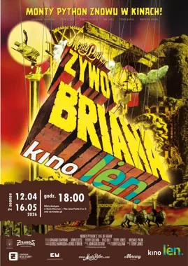 Grafika promocyjna wydarzenia Żywot Briana w Kinie Len Żyrardów – powrót kultowej komedii Monty Pythona