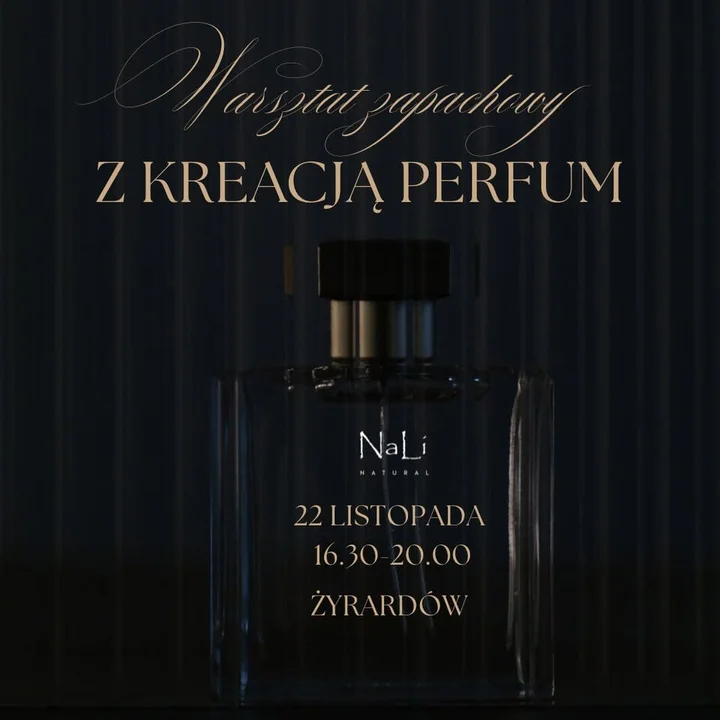 Grafika promocyjna wydarzenia WARSZTAT ZAPACHOWY – kreacja perfum w Lofty de Girarda (Żyrardów)