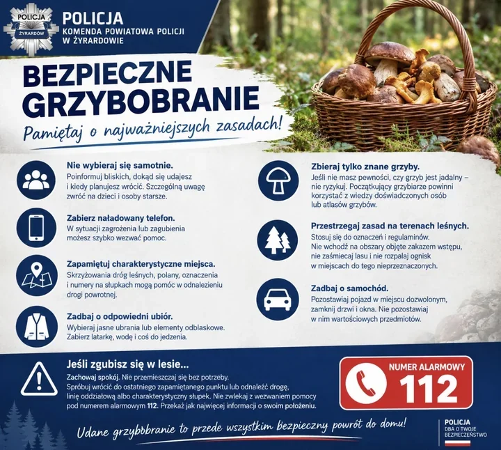 Grzybobranie w okolicach Żyrardowa. Policja przypomina o zasadach