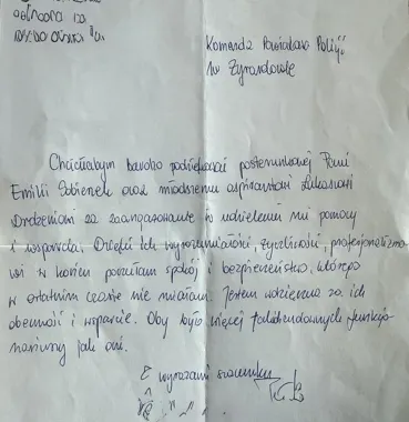 List poruszył policjantów - mieszkanka Radziejowic podziękowała za pomoc