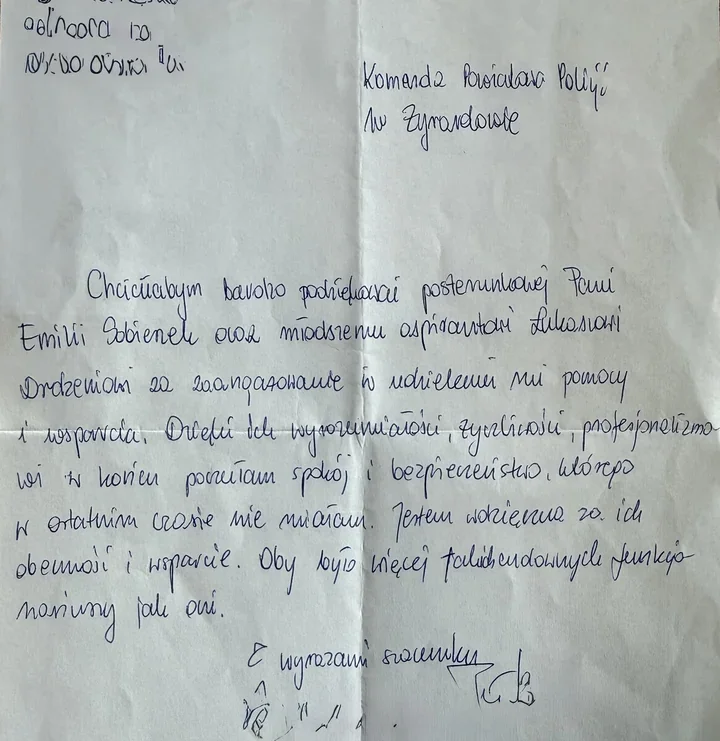 List poruszył policjantów - mieszkanka Radziejowic podziękowała za pomoc